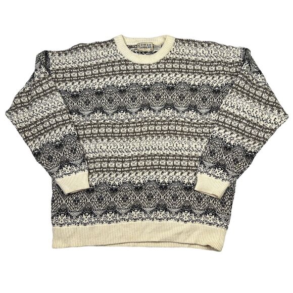 Vintage 90s Coogi Style Textured Crewneck Sweater Biggie Smalls Cream Tan Large - Picture 1 of 5